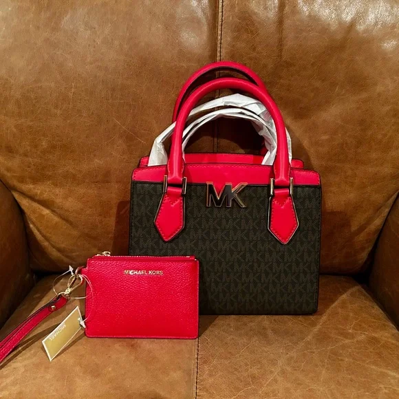 Michael Kors | Bags | Michael Kors Red And Brown Satchel Bag 